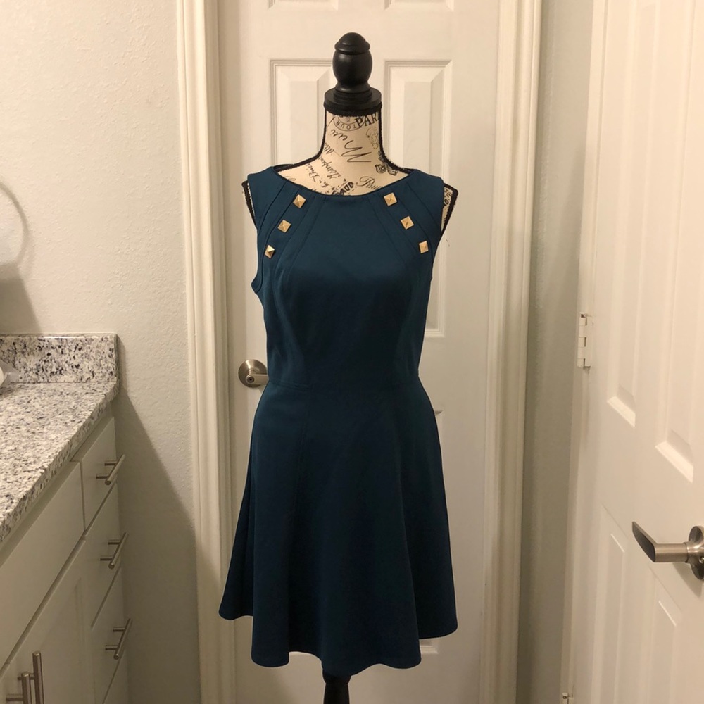Vince Camuto Teal Studded A-Line Dress
